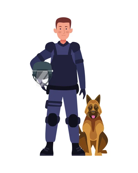 Riot police with dog character — Stock Vector