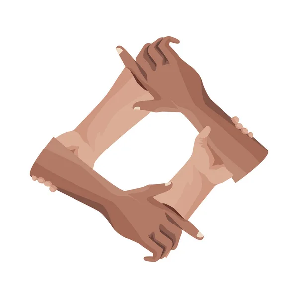 Interracial mains humain entrecoupé isolé icône — Image vectorielle