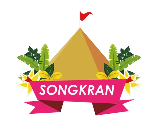 Fita festival songkran com montanha e flores —  Vetores de Stock