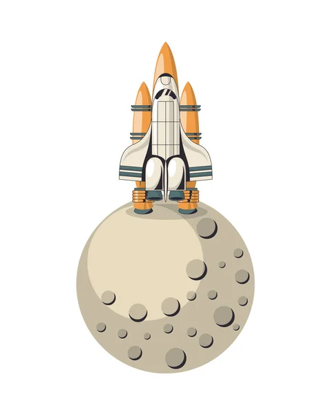 Space ship flying with moon — Stock Vector