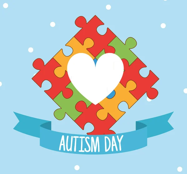Día mundial del autismo con piezas del corazón del rompecabezas — Archivo Imágenes Vectoriales