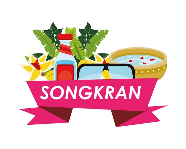 Fita festival songkran com ícones definidos —  Vetores de Stock