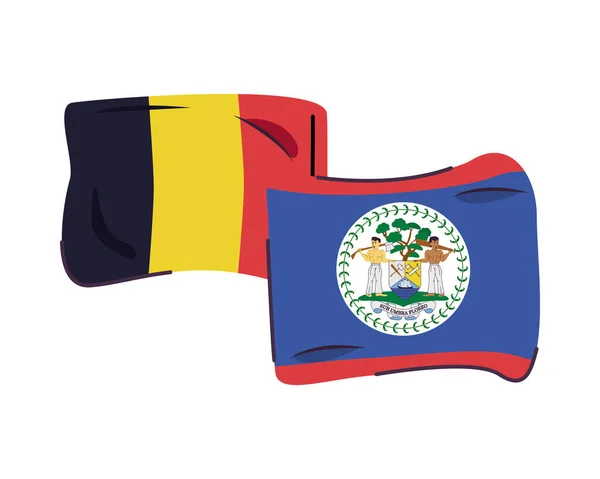 Belgium y belice banderas países aislados icono — Vector de stock