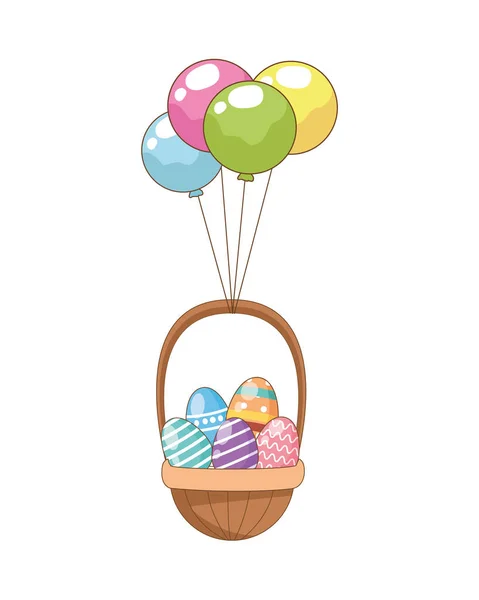Oeufs peints Pâques dans le panier avec ballons hélium — Image vectorielle