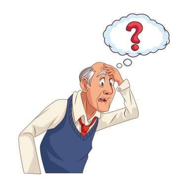 old grandfather with interrogation symbol in speech bubble clipart