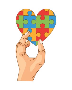 Yapboz parçaları ile el kaldırma kalp