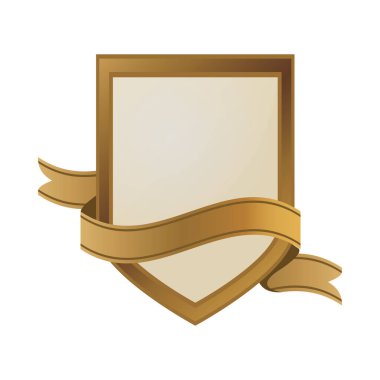 Kurdele çerçeveli altın kalkan amblemi