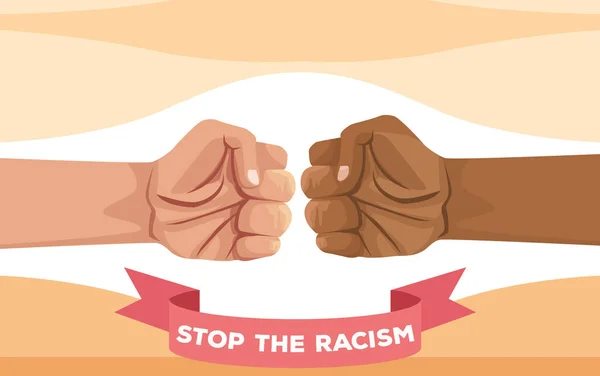 Tangan interrasial tinju berhenti kampanye rasisme - Stok Vektor
