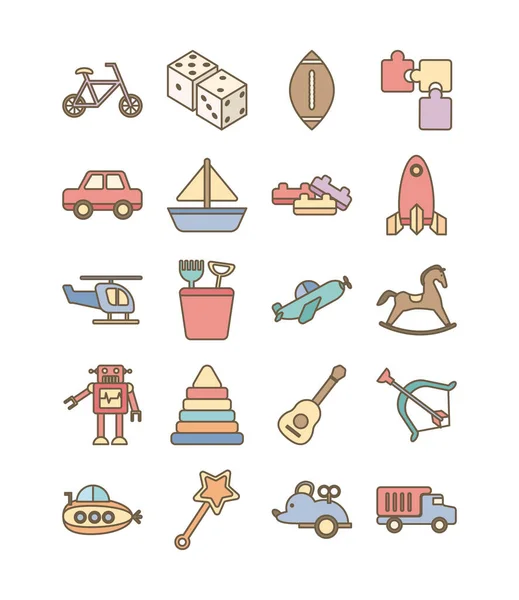Paquet de jouets ensemble icônes — Image vectorielle