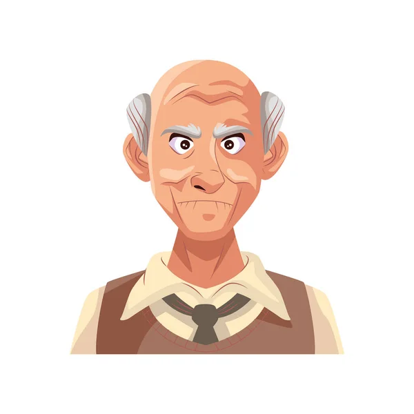 Viejo abuelo carácter aislado icono — Vector de stock