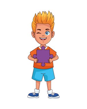 Yapboz parçası Avatar karakterli mutlu küçük çocuk.