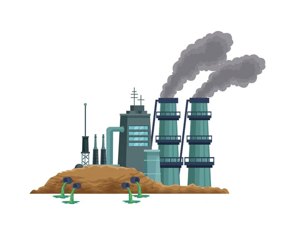 Usine avec cheminée polluante scène — Image vectorielle