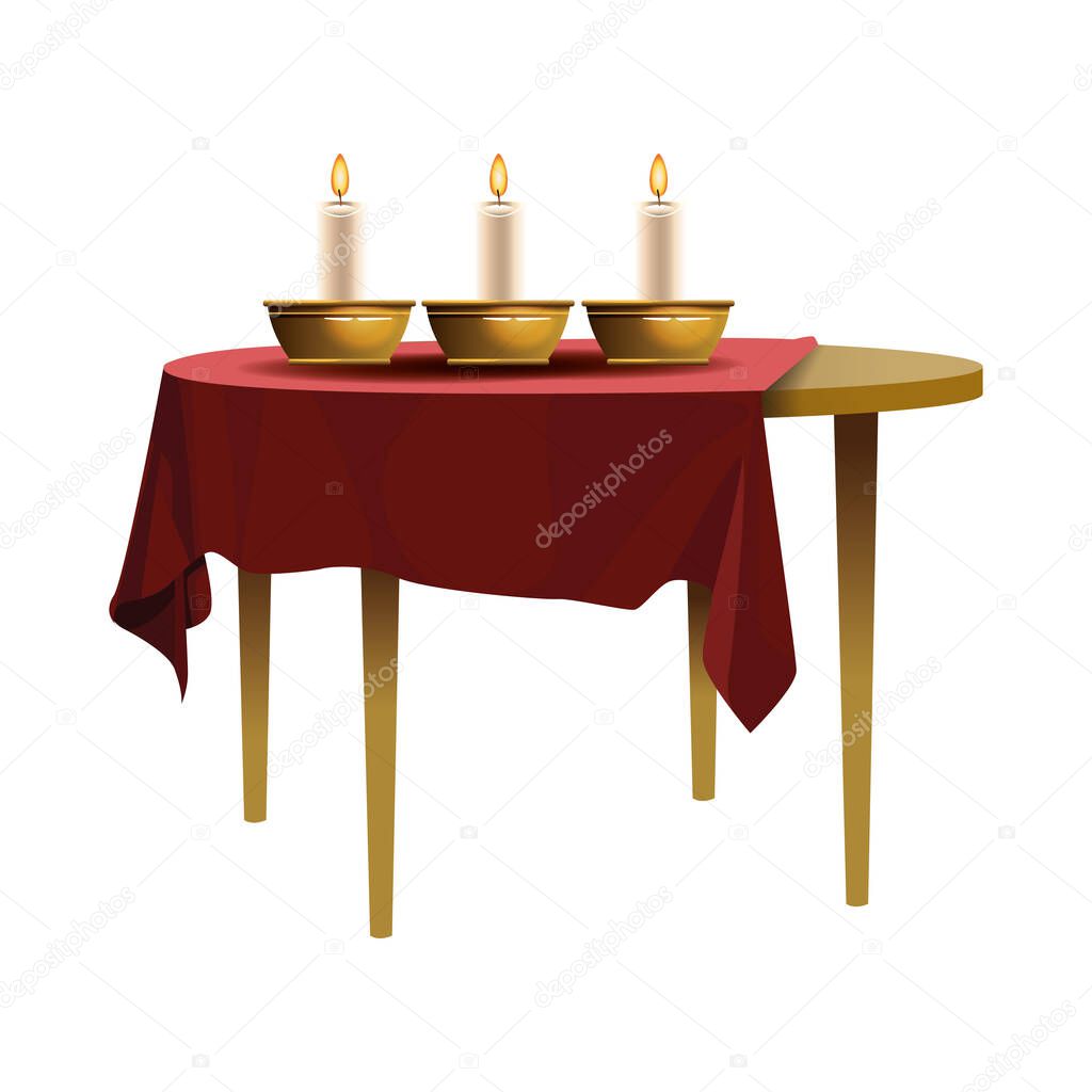 Antique dish and candles in table