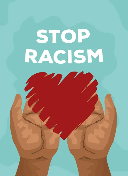 Interracial hands with heart stop racism campaign — Stock Vector