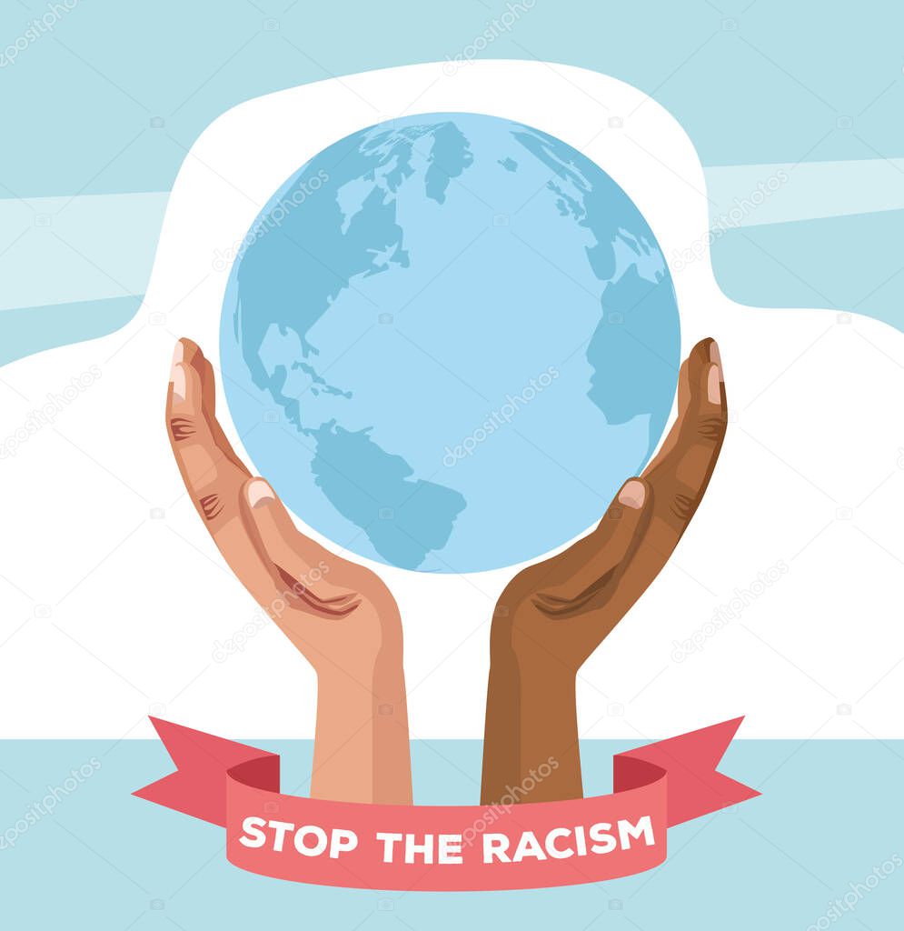 interracial hands lifting world planet stop racism campaign