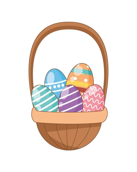 Oeufs peints Pâques dans le panier — Image vectorielle