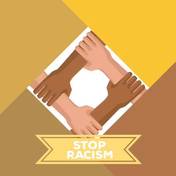 Interracial hands union stop racism campaign — Stock Vector
