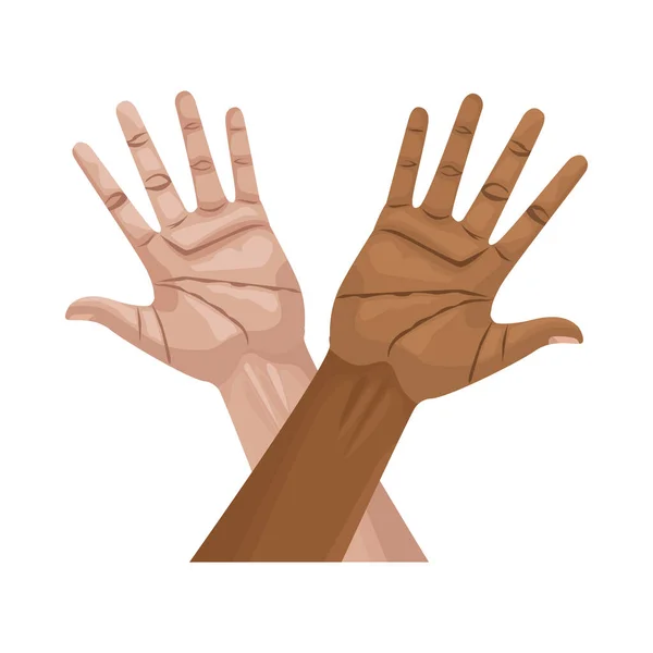 Fajok közötti kezek emberi fel elszigetelt ikon — Stock Vector