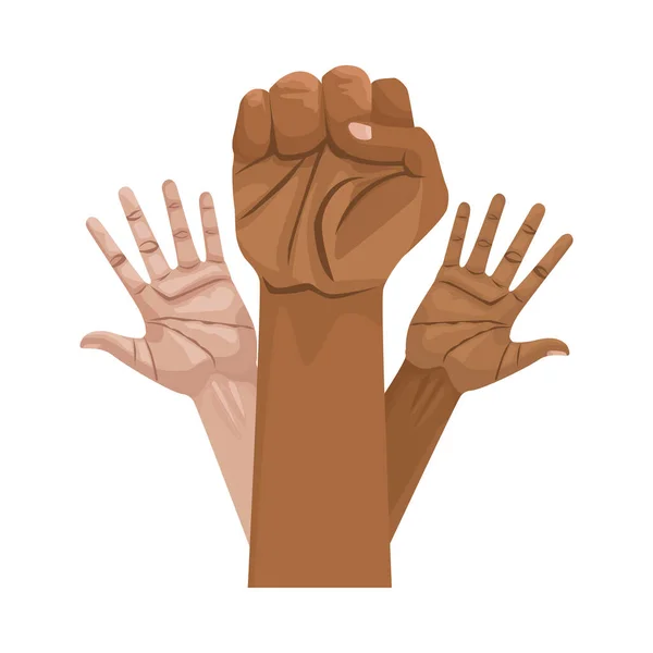 Interracial mains humain jusqu'à isolé icône — Image vectorielle