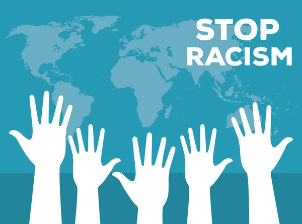 Mãos humanas com planeta parar campanha racismo — Vetor de Stock