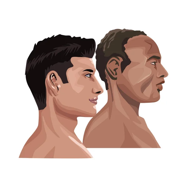 Interracial hommes personnages de profil icônes — Image vectorielle