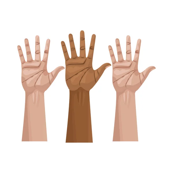 Rasöverskridande händer mänsklig upp isolerad ikon — Stock vektor