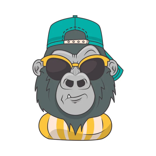 Divertido gorila con gafas de sol estilo fresco — Vector de stock
