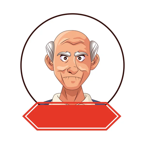Viejo personaje del abuelo con marco de cinta — Vector de stock