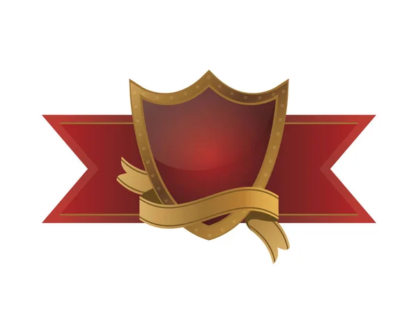 リボンフレーム付きの黄金の盾の紋章 — ストックベクタ