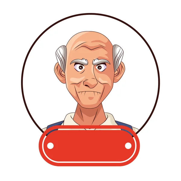 Old grandfather character with ribbon frame — Stock Vector