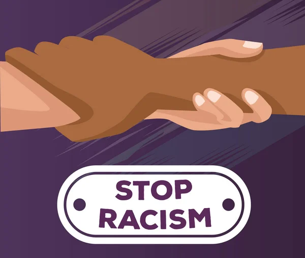 Interracial handshake stop racism campaign — Stock Vector