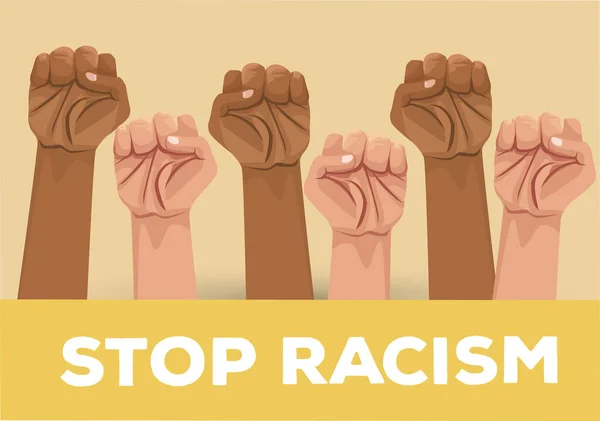 Tangan interrasial berhenti kampanye rasisme - Stok Vektor
