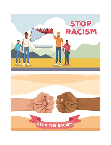 Group of interracial men stop racism campaign — Stock Vector