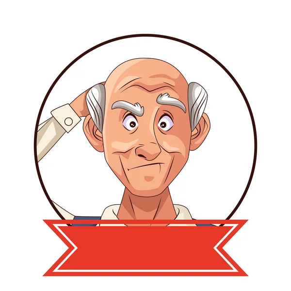 Viejo personaje del abuelo con marco de cinta — Vector de stock