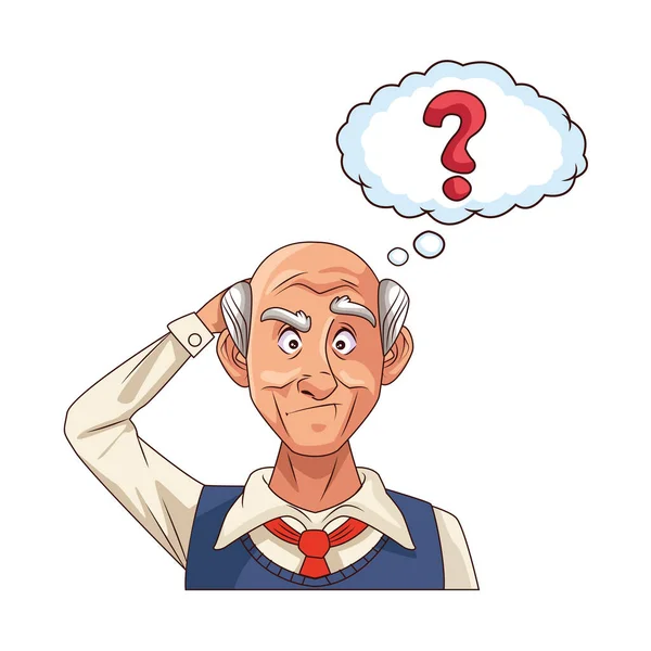 Konuşma balonunda sorgulama sembolü olan yaşlı büyükbaba — Stok Vektör