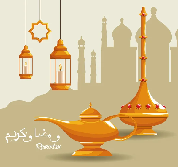 Ramadan cartão de celebração kareem com bule — Vetor de Stock