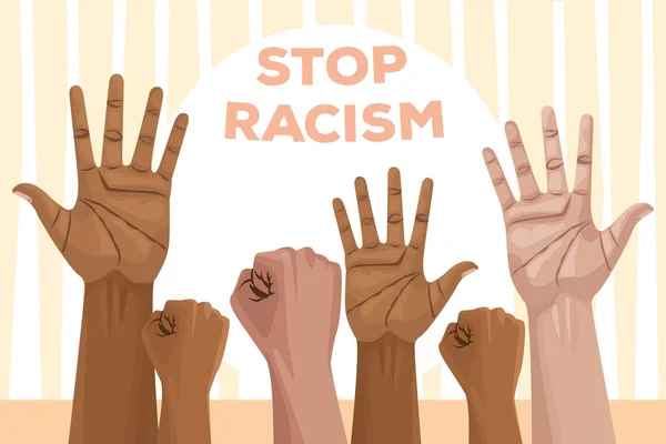 Interracial hands stop racism campaign — Διανυσματικό Αρχείο