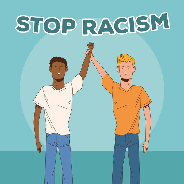 Couple of interracial men stop racism campaign — 图库矢量图片