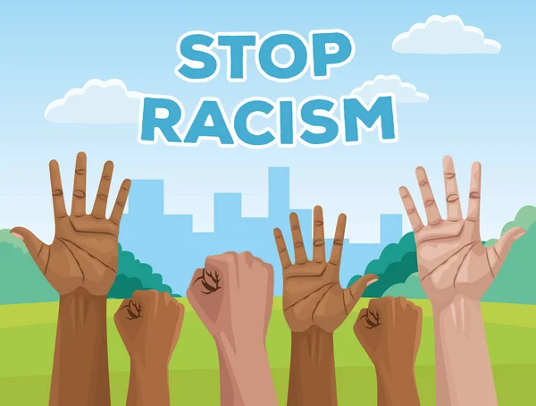 Mani interrazziali fermare la campagna razzismo — Vettoriale Stock