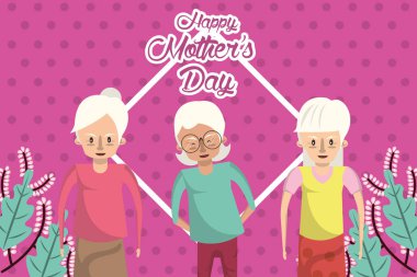 happy mothers day card with grandmothers characters