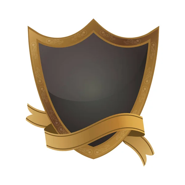 リボンフレーム付きの黄金の盾の紋章 — ストックベクタ