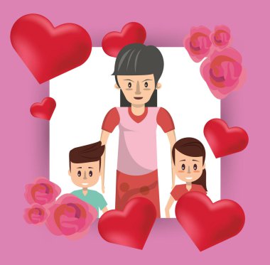 happy mothers day card with mother and kids