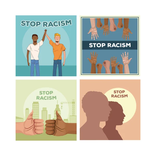 Grupo de hombres interracial detener campaña de racismo — Archivo Imágenes Vectoriales