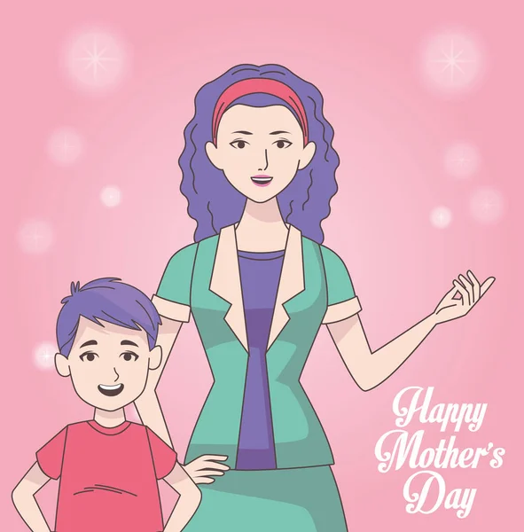 Glückliche Muttertagskarte mit Mutter und Sohn — Stockvektor