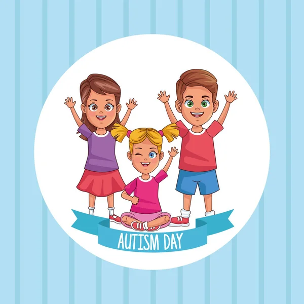 Día mundial del autismo con personajes infantiles — Archivo Imágenes Vectoriales