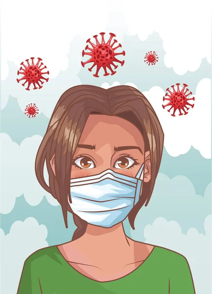 Woman sick with corona virus scene — Stock Vector