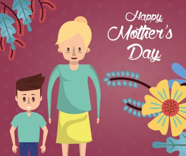 happy mothers day card with mother and son