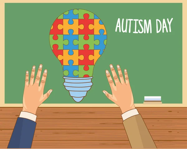 World autism day with hands and puzzle game pieces — Wektor stockowy