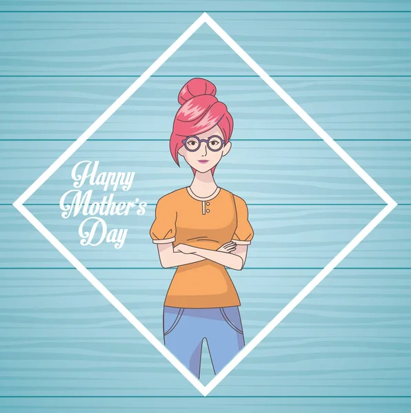 Happy mothers day card with mom and lettering — Stockvektor