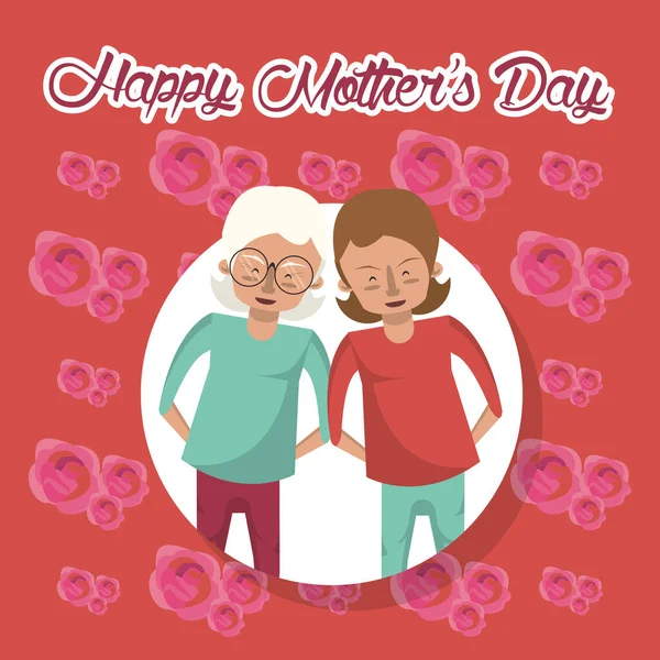 Happy mothers day card with grandmother and daughter characters — Stok Vektör